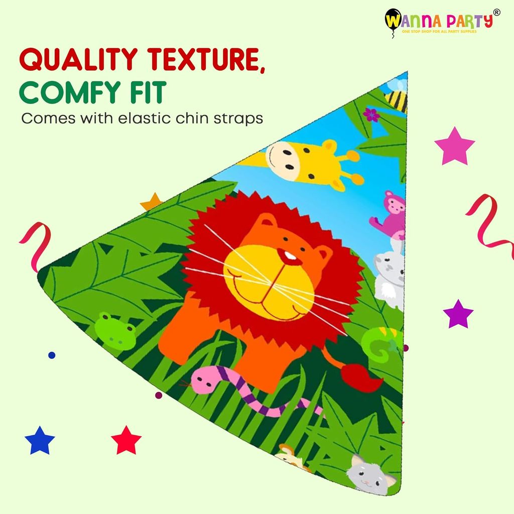 Jungle Animal Party Hats - 8PC