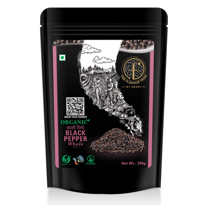 The Flavour Trail - Organic Black Pepper Whole (Kali Mirch/Kali Miri), 200 gm | Organically Farmed | Hygienically Processed | Pesticide-Free