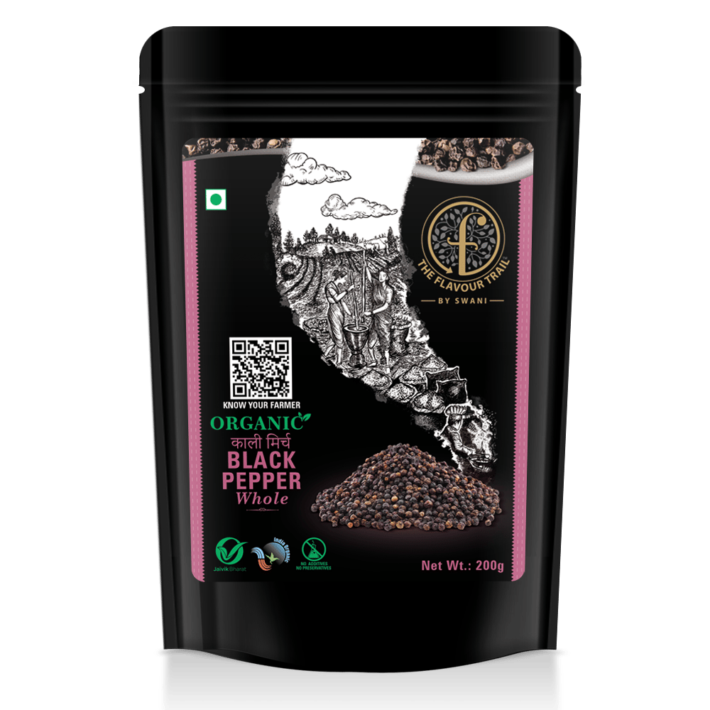 The Flavour Trail - Organic Black Pepper Whole (Kali Mirch/Kali Miri), 200 gm | Organically Farmed | Hygienically Processed | Pesticide-Free