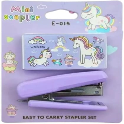 Nanha Bazaar Unicorn Kawaii Stationary - Ultra-Portable & Mini Stapler with 500 Staples Blister for Paper, Kids, School, Office & Travel (Set of 1) - Multicolor Available