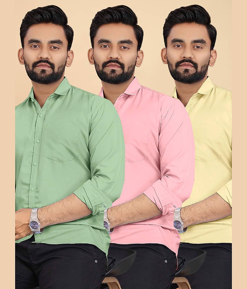 ALY JOHN Cotton Regular Fit Full Sleeves Men's Formal Shirt - Multicolor 9 ( Pack of 3 )
