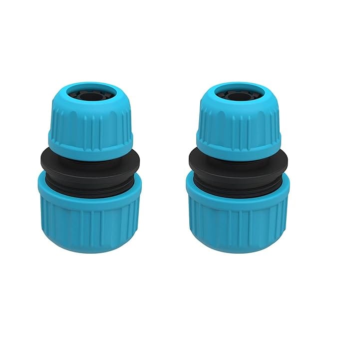 DIVINE TREE 1/2 Inch to 3/4 Inch Garden Water Hose Connector Pipe to Pipe Quick Connectors Joining Mender Pipe Fitting Joiner Connector Pack of 2 (Blue)