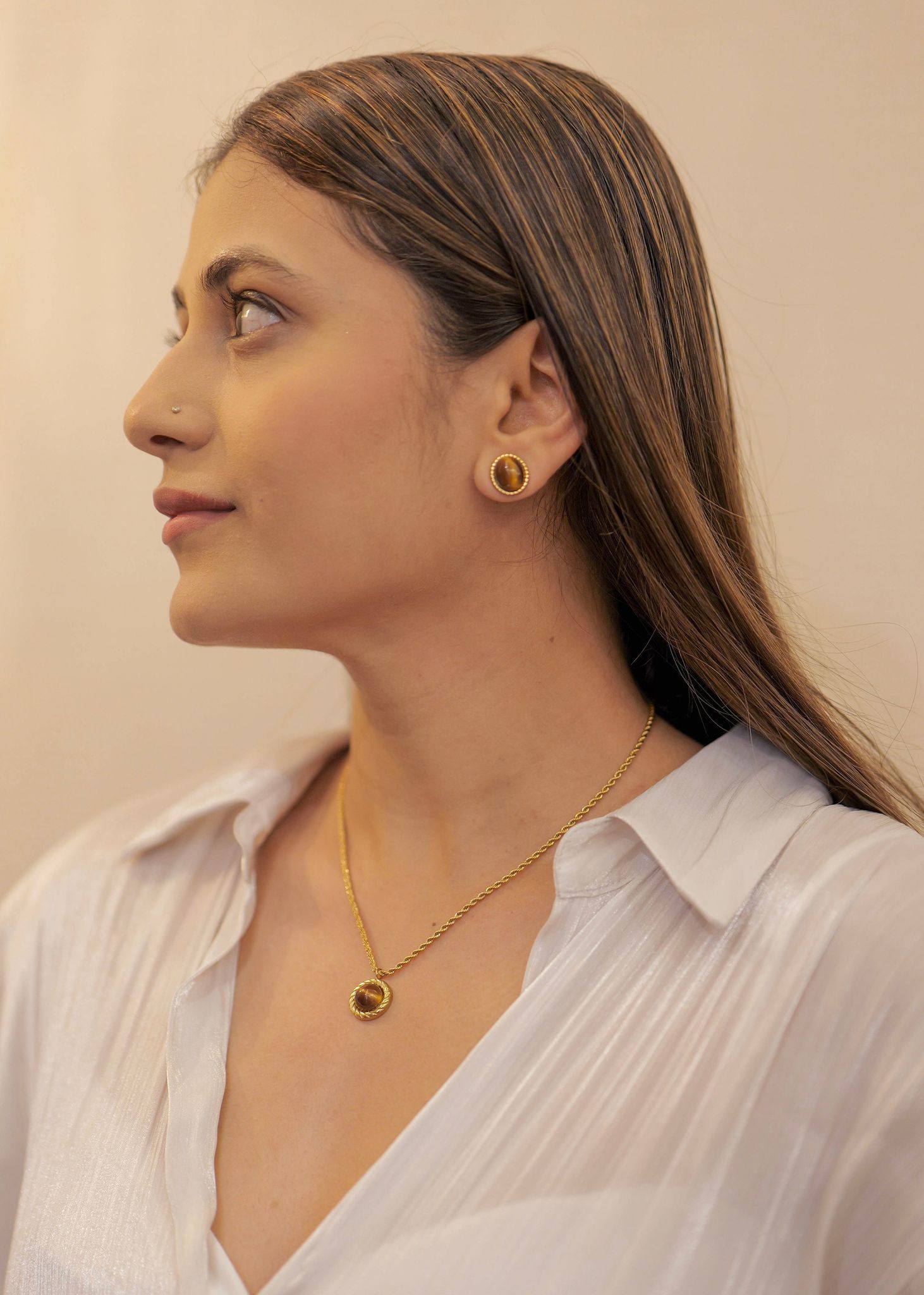 Bold Strength Pendant Necklace Set-STAINLESS STEEL / MOCHA