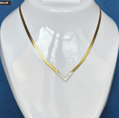 Anti Tarnish Stainless Steel Necklace - White V Design