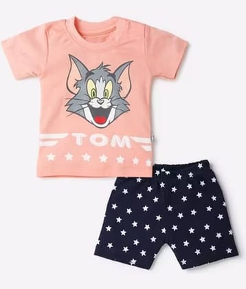 CUTEVIBE Pack of 1 Unisex for Baby Cotton Blend T-Shirt & Shorts ( Peach )