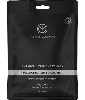 The Man Company Charcoal De Tan Face Sheet Mask with Aloevera & Hyaluronic Acid , Tan Removal, Blackheads Remover - 25 ml