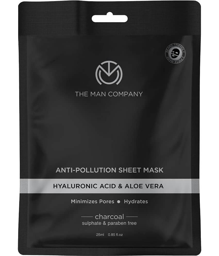 The Man Company Charcoal De Tan Face Sheet Mask with Aloevera & Hyaluronic Acid , Tan Removal, Blackheads Remover - 25 ml