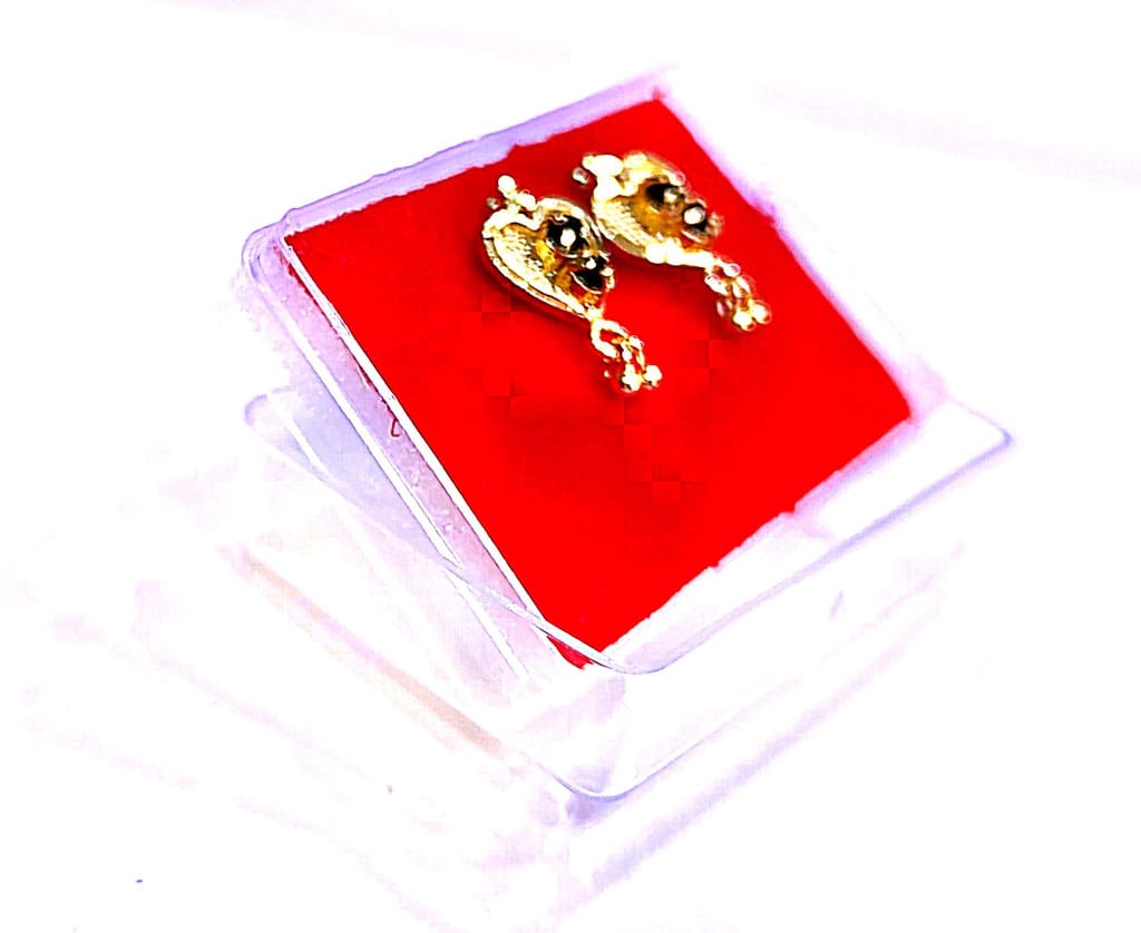 Gold Plated Heart Shape Earrings with Black Stone