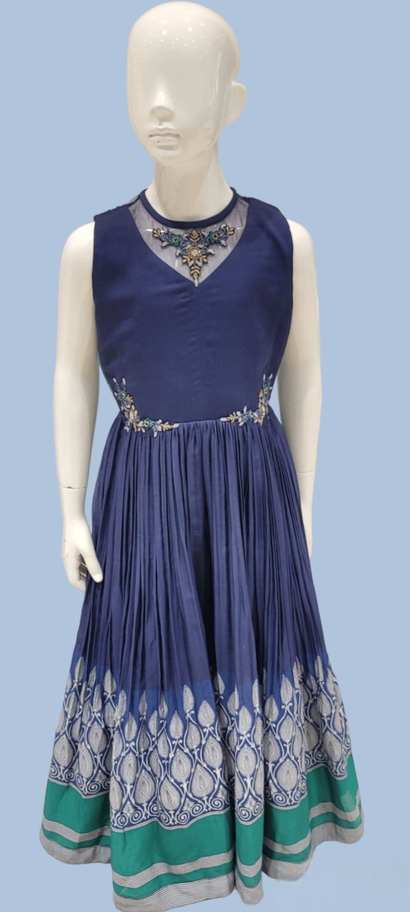 Girls Blue Printed Party Wear Fancy Gown-578 BLUE / Blue / 38