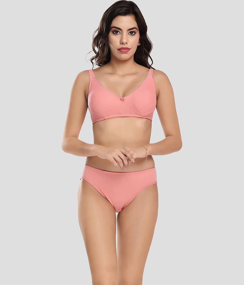 Elina Cotton Women's Bra & Panty Set ( Peach )