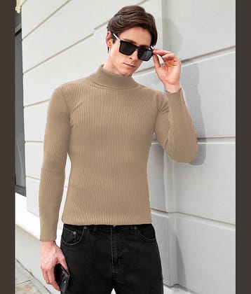 VIOUR Cotton Blend High Neck Men's Sweatshirt - Beige ( Pack of 1 )