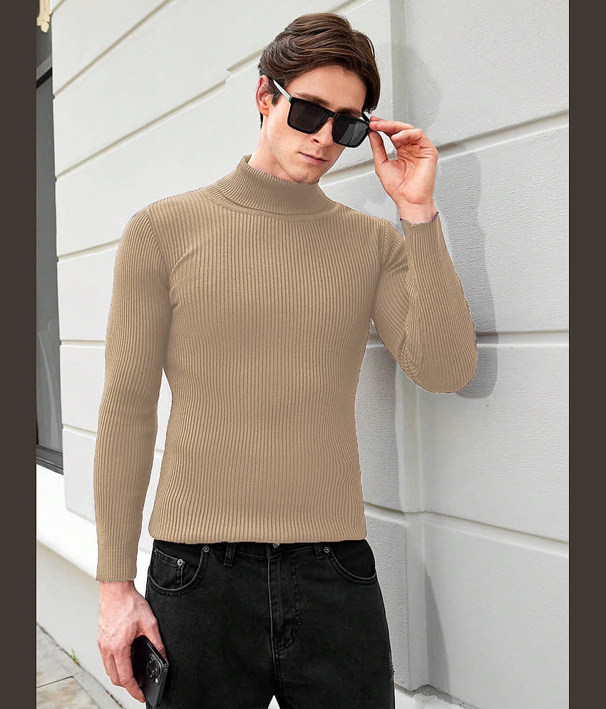 VIOUR Cotton Blend High Neck Men's Sweatshirt - Beige ( Pack of 1 )
