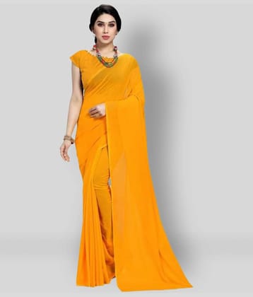 ANAND SAREES Georgette Solid Saree With Unstitched Blouse Piece ( Yellow )