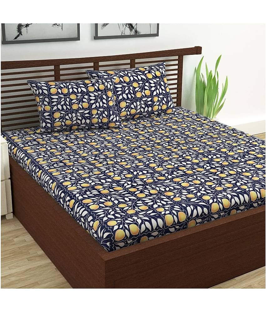 DIVINE CASA Cotton Double Bedsheet ( Blue )