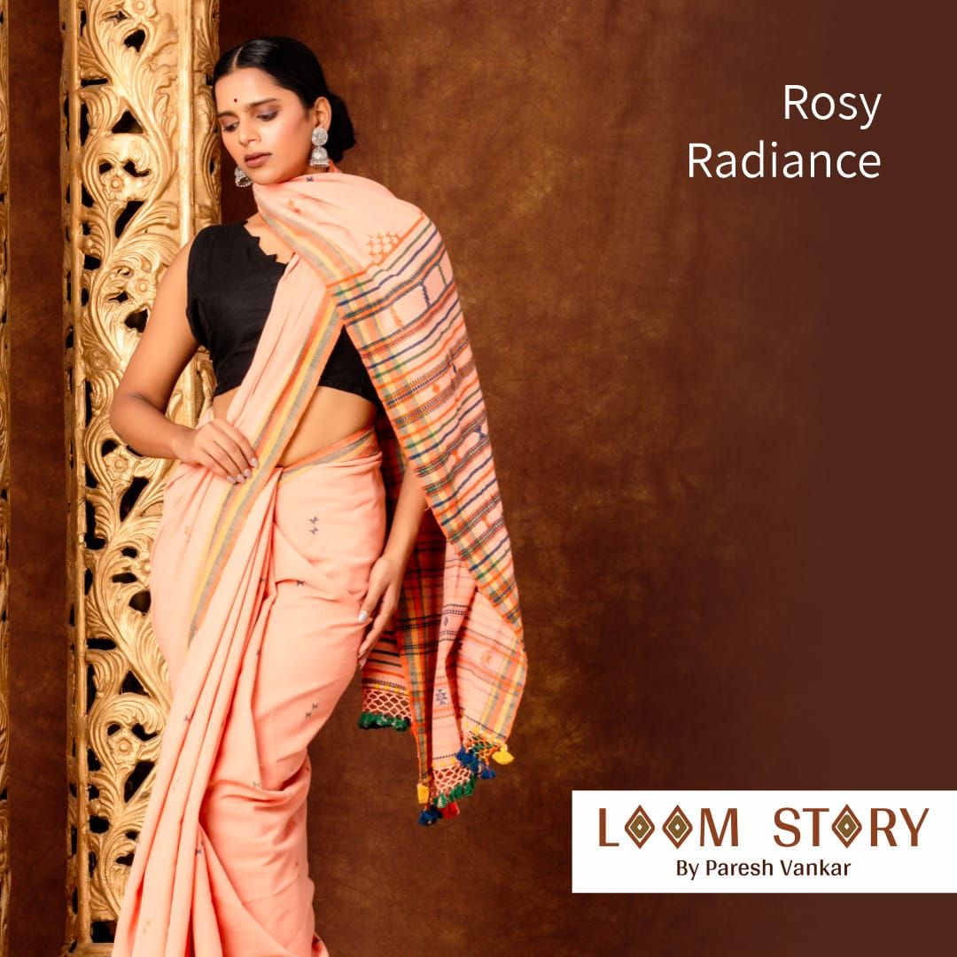 Rosy Radiance Organic Handwoven Kala Cotton Saree (blouse piece included)