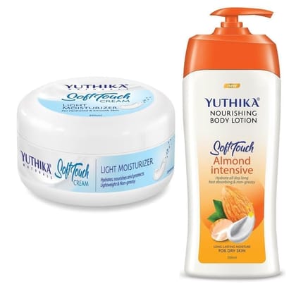 Yuthika Soft Touch Light Moisturizer Cream 300ml and Almond Body Lotion 500ml Combo Pack