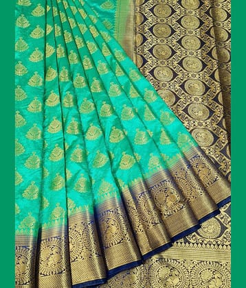 fab woven Silk Self Design Saree With Unstitched Blouse Piece ( Green )