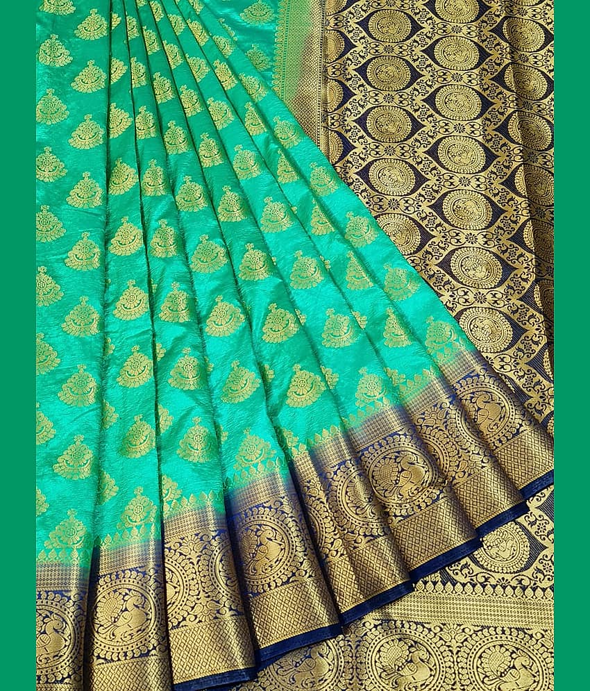 fab woven Silk Self Design Saree With Unstitched Blouse Piece ( Green )