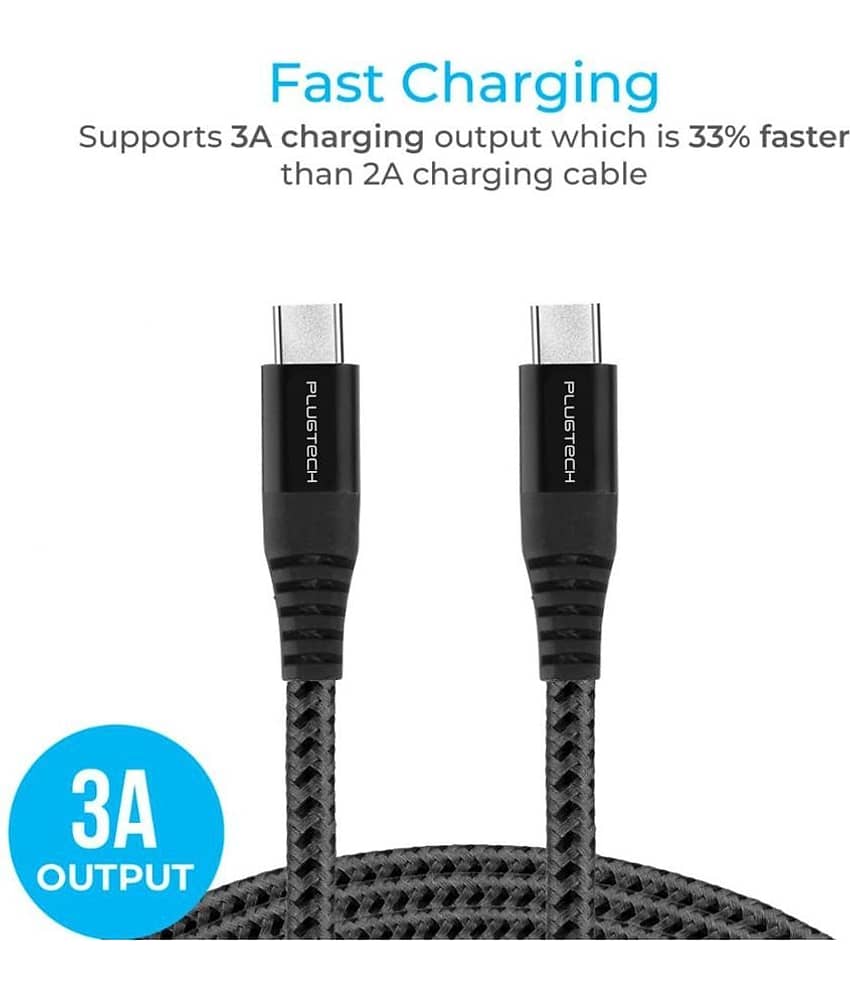 USB-C to USB-C Cable by Plugtech - 1m Braided, Fast Charging, Strong & Flexible Type-C Cable for Phone, Tablet, Laptop