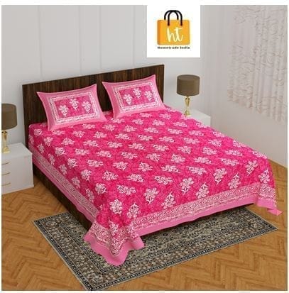 The Bedsheet Adda Standard Queen Size Pure Cotton Jaipuri Printed Economic Double Bedsheet with Two Pillow Covers- ARTICLE-1030