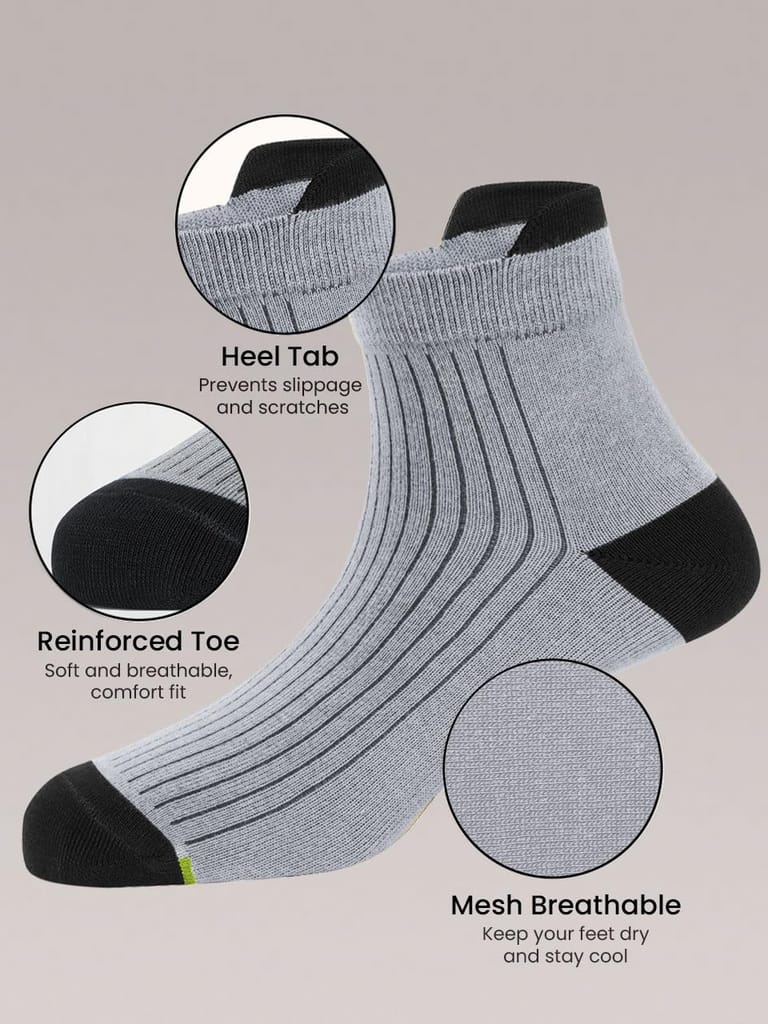 Freecultr Ankle Socks | Breathable Bamboo Fibre | Odour Resistant | Thermo Regulated | Moisture Wicking | Anti-Slip Y-Heel | Soft & Comfortable Set of 3 Dark Grey