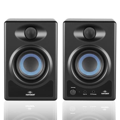 hayden E-3.5BT 3.5" Near Field Studio Monitors with Bluetooth, 50W Class AB Power, 1" Silk-Dome Tweeter, Woven Composite Woofer, and Tuning Controls - Pair black