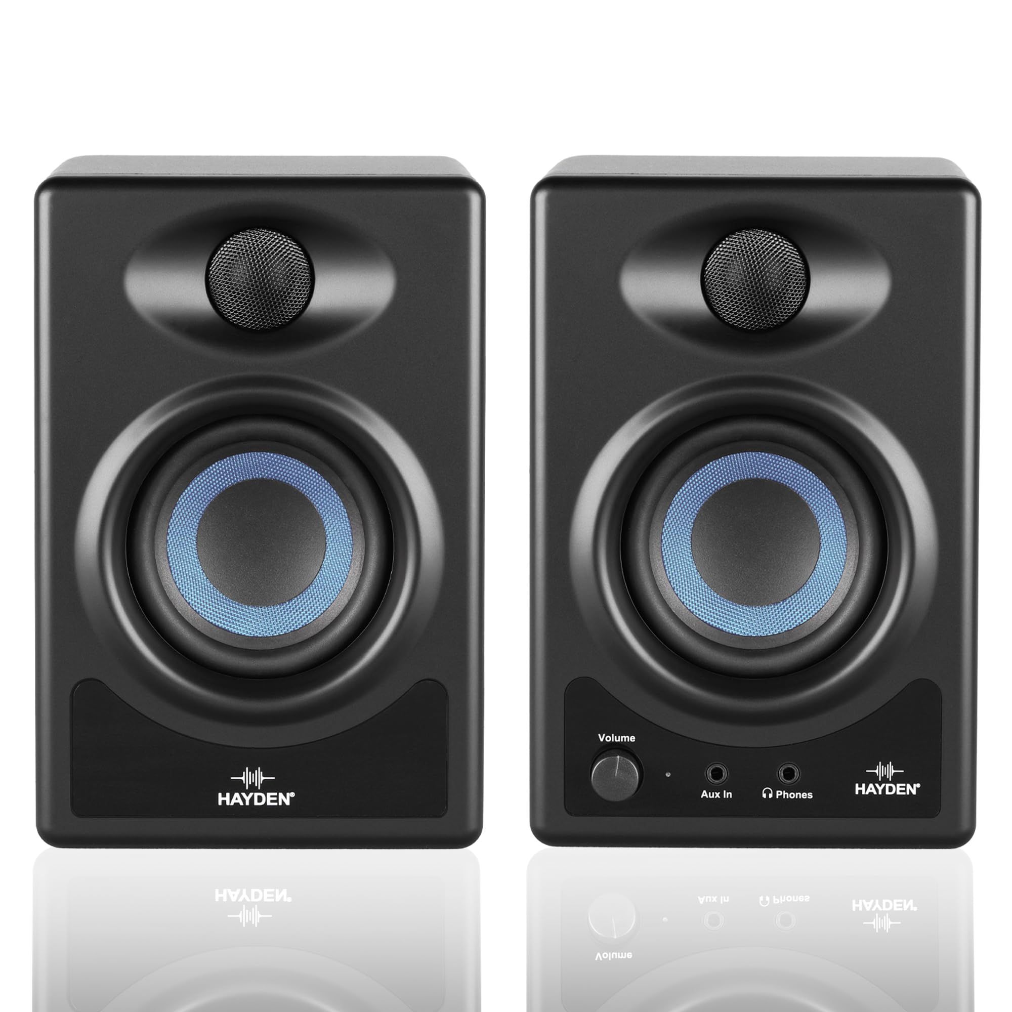 hayden E-3.5BT 3.5" Near Field Studio Monitors with Bluetooth, 50W Class AB Power, 1" Silk-Dome Tweeter, Woven Composite Woofer, and Tuning Controls - Pair black