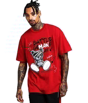 Leotude Pack of 1 Cotton Blend Oversized Fit Men's T-Shirt ( Red )