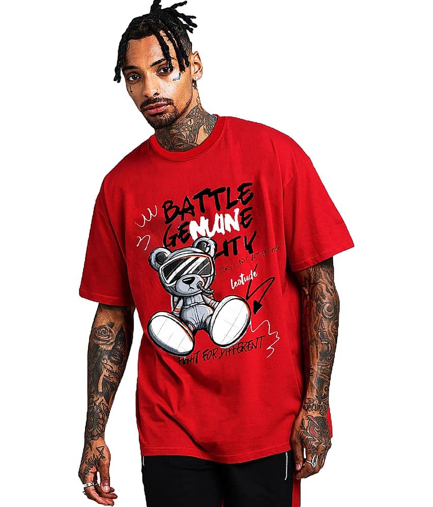 Leotude Pack of 1 Cotton Blend Oversized Fit Men's T-Shirt ( Red )