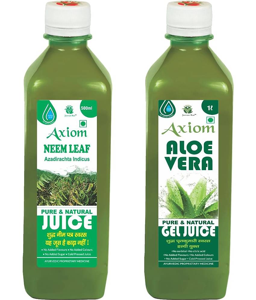 Axiom Alovera Juice 1000Ml + Neem Leaf 500Ml , Ayurvedic Juice Combo Pack