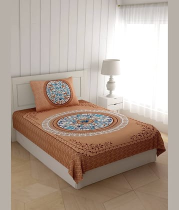 ABHACLOTHO Brown Cotton 1 Single Bedsheet with 1 Pillow Cover ( 215 cm x 150 cm )