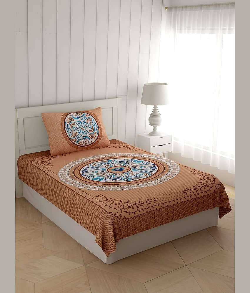 ABHACLOTHO Brown Cotton 1 Single Bedsheet with 1 Pillow Cover ( 215 cm x 150 cm )