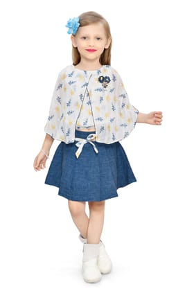 Be:Kids Yellow Blossom Breeze Floral Kimono and Denim Color Skirt Set Be:Kids Yellow Blossom Breeze Floral Kimono and Denim Color Skirt Set
