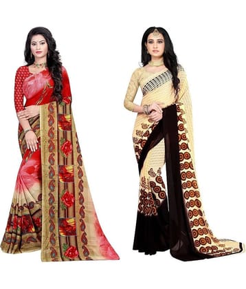 LEELAVATI Georgette Printed Saree With Unstitched Blouse Piece ( Multicolor )