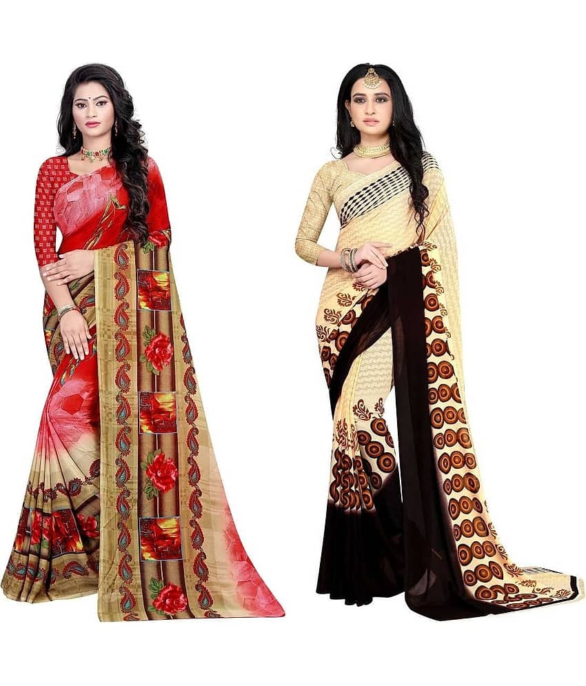 LEELAVATI Georgette Printed Saree With Unstitched Blouse Piece ( Multicolor )