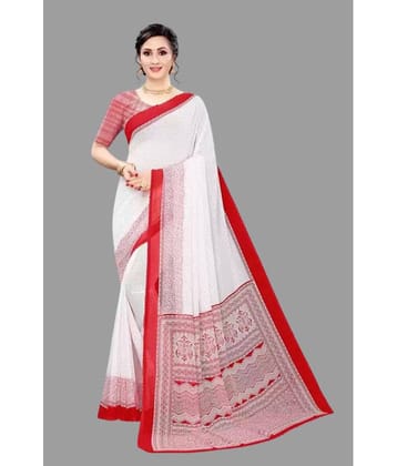 Sanwariya Silks Georgette Printed Saree With Unstitched Blouse Piece ( Red )
