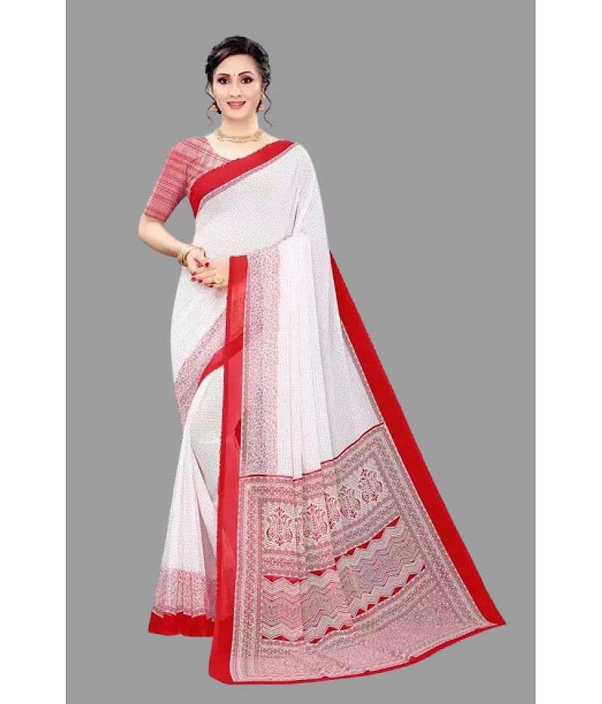Sanwariya Silks Georgette Printed Saree With Unstitched Blouse Piece ( Red )