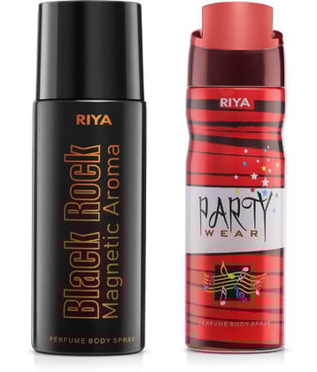 Riya Black Rock & Party Wear Perfume Body Spray for Unisex 150 ml ( Pack of 2 )