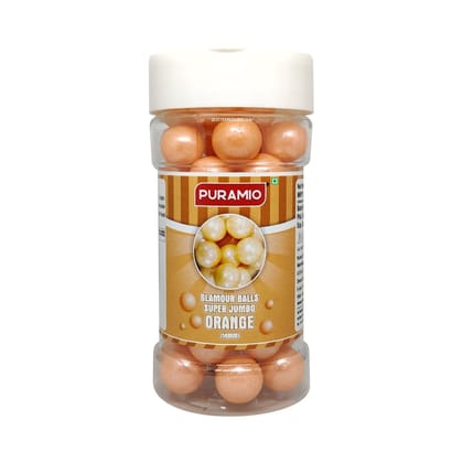 Puramio Glamour Balls Super Jumbo - Orange (14mm) For Cake Decoration, 125 gm