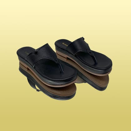 Black Textured Platform Sandals-Black / 37