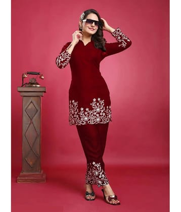 Nirja Fab Women Embroidered Tunic With Trousers Co-Ord Set ( Maroon )