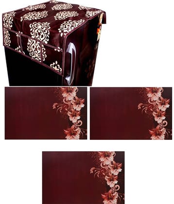 Fabolic Polyester Floral Printed Fridge Mat & Cover ( 93 53 ) Pack of 4 - Brown