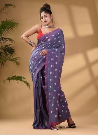 Handloom Floral Embroidered Cotton Saree
