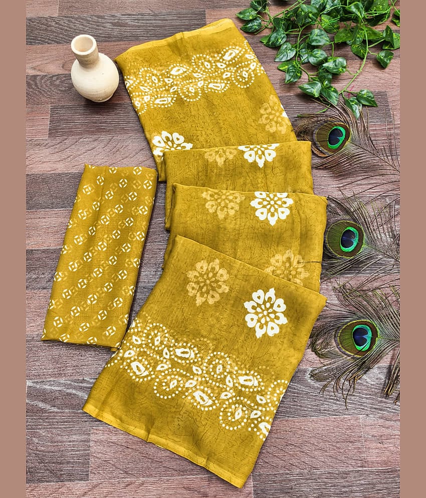 Kanooda Prints Georgette Printed Regular Saree With Unstitched Blouse Piece ( Yellow )