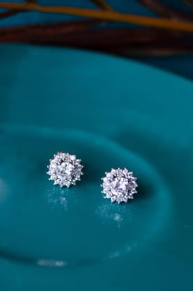 Born To Shine Solitaire Sterling Silver Stud Earrings-Silver