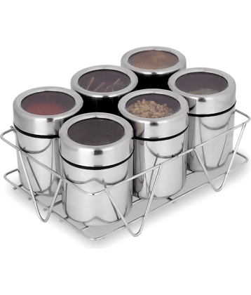 ATROCK Masala Dabba Steel Silver Spice Container ( Set of 6 )