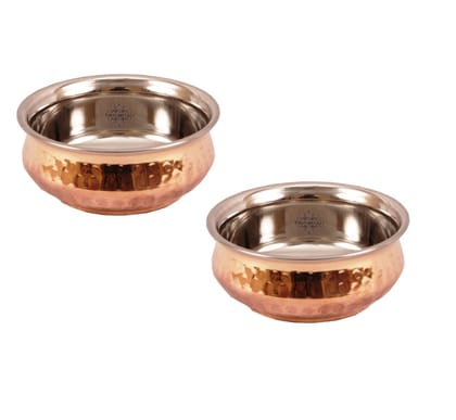Indian Art Villa, Pure Steel Copper Serving Handi Bowl Tableware Home & Restaurant-200ml / 2