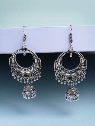 NVR Women's Unique Silver Plated German Silver Jhumka Earrings-One Size / Silver / German Silver