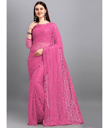 Indy Bliss Net Self Design Saree With Unstitched Blouse Piece ( Blue )