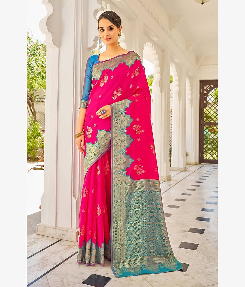 Sariya Jacquard Woven Saree With Unstitched Blouse Piece ( Pink )
